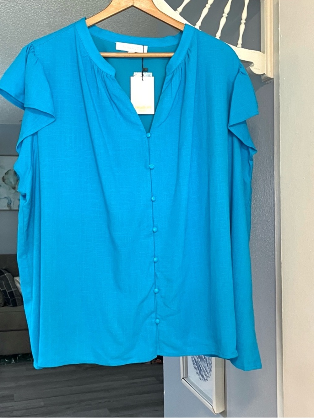Sugarlips Everly Split Neck Top Curve in Cerulean Blue Women’s Plus Size 3X NWT